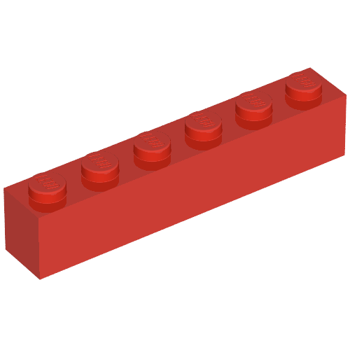 Lego Brick 1 x 6 without Bottom Tubes, with 2 Raised Cross Supports / Red