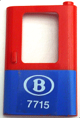 Lego Door 1 x 4 x 5 Train Right, Thin Support at Bottom with Blue Bottom Half and Belgian Train Logo and '7715' Pattern (Sticker) - Set 7715