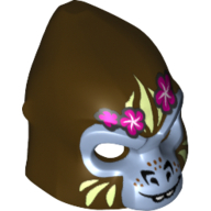 Lego Mask Gorilla with Gray Face, Light Yellow Face Paint and Pink Flowers Print / Dark Brown