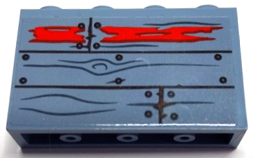 Lego Panel 1 x 4 x 2 with Side Supports - Hollow Studs with Wooden Boards, Wood Grain, Nails and Red Paint Pattern (Sticker) - Set 70422