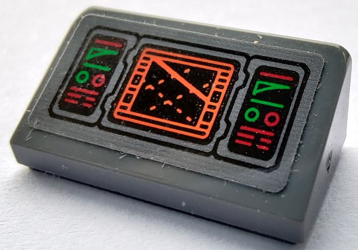 Lego Slope 30 1 x 2 x 2/3 with Display Screen with Orange Radar Map, Green and Red Circles and Lines Pattern (Sticker) - Set 76240