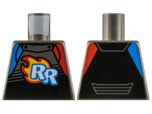 Lego Torso Racing Suit with White 'RR' on Red and Bright Light Orange Flames Pattern / Pearl Dark Gray