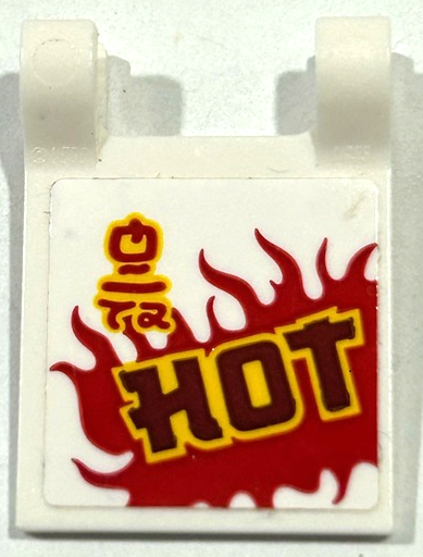 Lego Flag 2 x 2 Square with Flat Edge with Red Flames, Dark Red and Yellow 'HOT' and Ninjago Logogram 'HND' Pattern on Both Sides (Stickers) - Set 70656