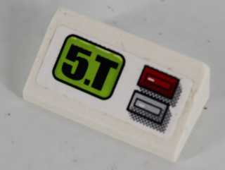 Lego Slope 30 1 x 2 x 2/3 with Black '5.T' and Red Light and Silver Button Pattern (Sticker) - Set 8864 / White