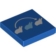 Lego Tile 2 x 2 with 3 Frogs and Curved Arrow Print / Blue
