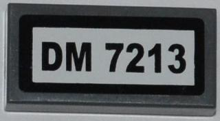 Lego Tile 1 x 2 with 'DM 7213' Pattern (Sticker) - Set 7213