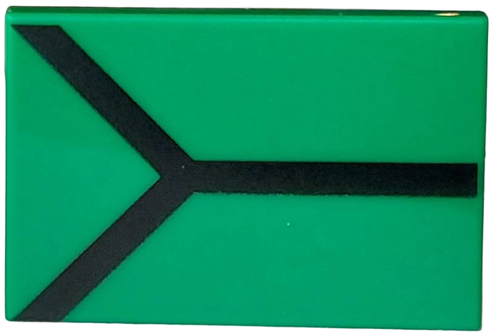 Lego Tile 2 x 3 with Black Letter Y / Ypsolon Shaped Line Pattern (Pokémon Rayquaza Stomach) / Green