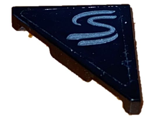 Lego Tile, Modified 2 x 2 Triangular with Stylized Letter S Pattern Model Left Side (Sticker) - Set 75892 / Black