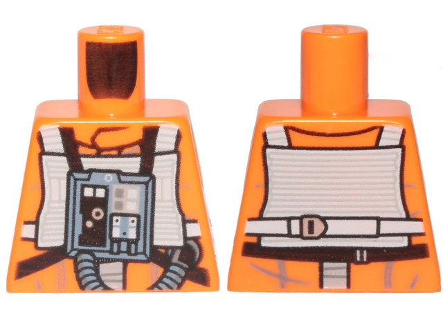 Lego Torso SW Rebel Pilot with Angled Front Panel, Black and White Belts with Buckles on Back Pattern