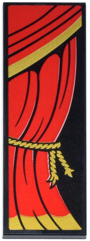 Lego Tile 2 x 6 with Red Curtain with Gold Trim and Rope Ties Pattern Model Right Side (Sticker) - Set 71837