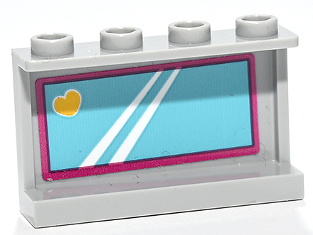 Lego Panel 1 x 4 x 2 with Side Supports - Hollow Studs with Medium Azure Mirror with White Reflections, Yellow Heart and Magenta Frame Pattern (Sticker) - Set 41731