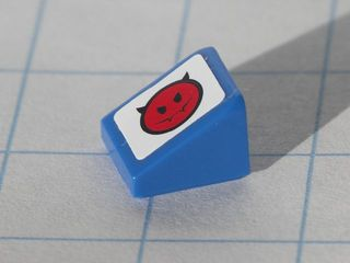 Lego Slope 30 1 x 1 x 2/3 with Red Devil Smiley Pattern Model Right (Sticker) - Set 8120 / Blue