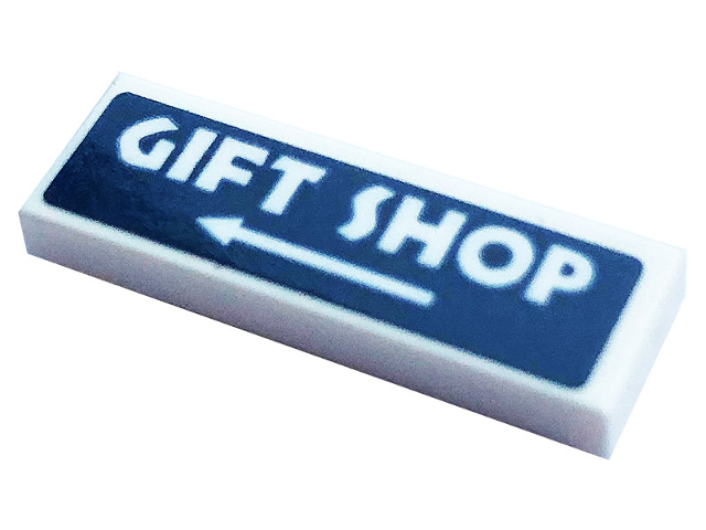 Lego Tile 1 x 3 with White Arrow and 'GIFT SHOP' Pattern (Sticker) - Set 75937