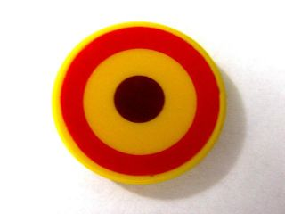 Lego Tile, Round 2 x 2 with Roundel, Red Circle and Reddish Brown Dot Pattern (Sticker) - Set 4778 / Yellow