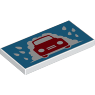 Lego Tile 2 x 4 with Red Car, Medium Azure Water Drops Print