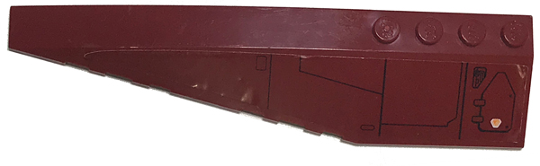 Lego Wedge 12 x 3 Left with SW Jedi Scout Fighter Hull Plates Pattern (Sticker) - Set 75051 / Dark Red