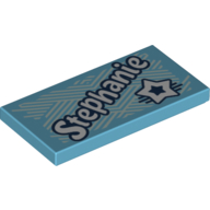Lego Tile 2 x 4 with 'Stephanie', Star Print / Medium Azure