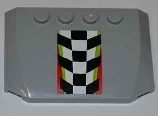 Lego Wedge 4 x 6 x 2/3 Triple Curved with Checkered Pattern with Red and Lime Border (Sticker) - Set 4433 / Light Bluish Gray