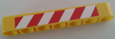 Lego Technic, Liftarm Thick 1 x 7 with Red and White Danger Stripes Pattern Model Right Side (Sticker) - Set 8053 / Yellow