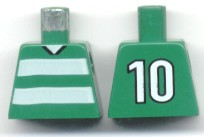 Lego Torso Soccer Uniform Shirt with White Horizontal Stripes, Neck, and Number 10 on Back Pattern / Green