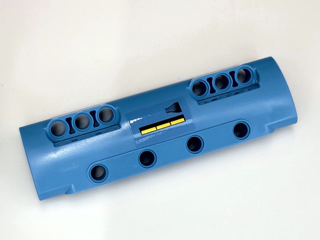 Lego Technic, Panel Curved 11 x 3 with 10 Pin Holes through Panel Surface with 3 Yellow Bars and Black Fade Pattern Side B (Sticker) - Set 42066