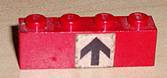Lego Brick 1 x 4 with Black Arrow Up on White Background Pattern (Sticker) - Set 148 / Red