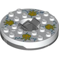 Lego Turntable 6 x 6 Round Dark Bluish Gray Base with White Top with Yellow Faces on Blue Print (Ninjago Spinner)