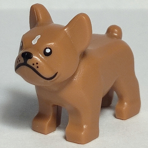 Lego Animal, Dog, French Bulldog, Grumpy Face with Black Nose and Mouth, White Spot on Forehead Print / Medium Nougat