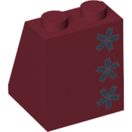 Lego Brick Sloped 65° 2 x 2 x 2 with Three Black Flowers Kimono Print / Dark Red
