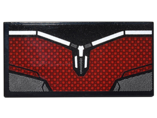 Lego Tile 2 x 4 with Dark Red and Silver Body Armor Panel Pattern (Sticker) - Set 76051 / Black