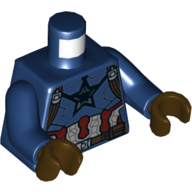 Lego Torso Armor, Red and Light Bluish Gray Plates, Star, Harness Print (Captain America), Dark Blue Arms, Dark Brown Hands / Dark Blue