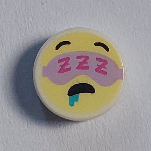 Lego Tile Round 1 x 1 with Yellow Face, Lavender Eye Mask, Drool Print