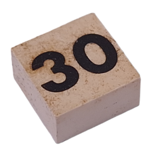 Lego Modulex Tile 2 x 2 with Small Black '30' Print, without Internal Supports / Modulex White
