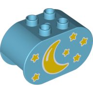Lego Duplo Brick 2 x 4 x 2 Rounded Ends with Stars and Moon Print / Medium Azure
