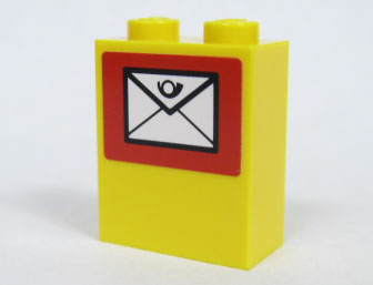 Lego Brick 1 x 2 x 2 with Inside Axle Holder with Mail Envelope Pattern (Sticker) - Set 7731