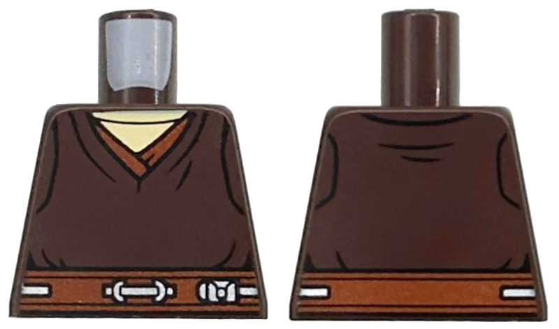 Lego Torso SW Jedi Robe over Tan Shirt, Reddish Brown Belt with Silver Lines and Details Pattern / Dark Brown