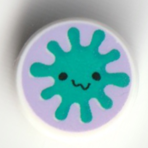 Lego Tile Round 1 x 1 with Dark Turquoise Creature on Lavender Background Print / White