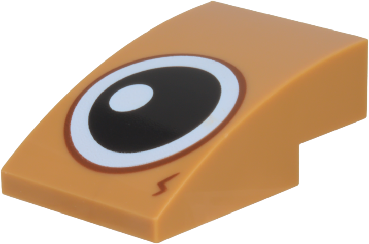 Lego Slope, Curved 3 x 2 with Black and White Eye, Reddish Brown Outline and Fur Pattern Model Right Side
