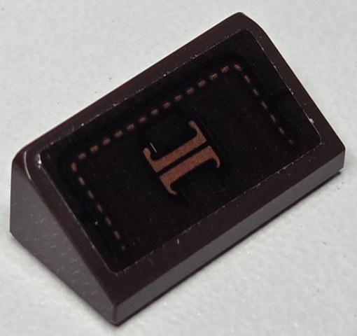 Lego Slope 30 1 x 2 x 2/3 with Reddish Brown Stitching and Strap with Clasps Pattern (Sticker) - Set 76282 / Dark Brown