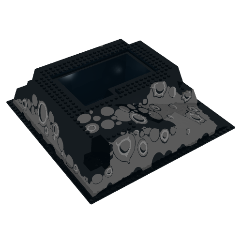 Lego Baseplate Raised 32 x 32 with Ramp and Pit, Crater Print / Black