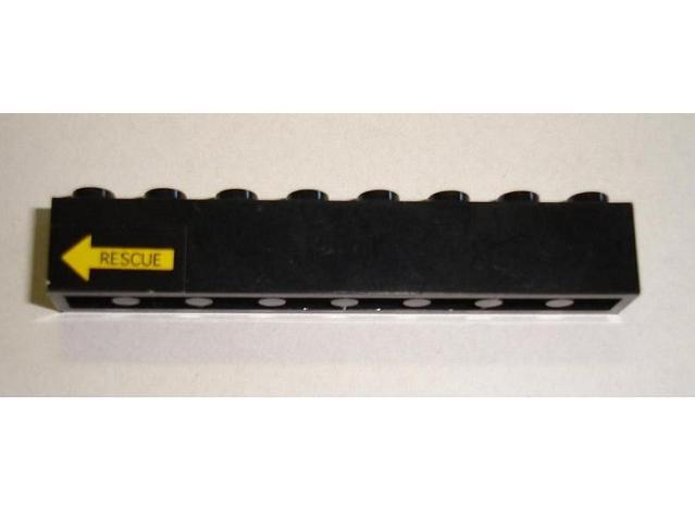 Lego Brick 1 x 8 with Yellow Arrow and 'RESCUE' Pattern Model Left Side (Sticker) - Set 8480