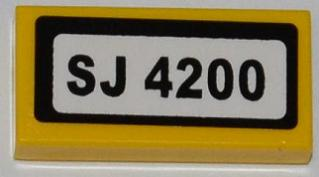Lego Tile 1 x 2 with 'SJ 4200' Pattern (Sticker) - Set 4200