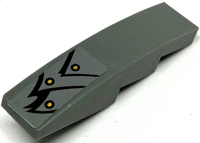 Lego Slope, Curved 4 x 1 with Gold Dots and Black Lines (Feathers) Pattern Model Left Side (Sticker) - Set 70012-2 / Dark Bluish Gray