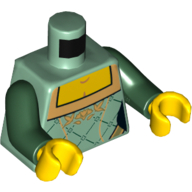 Lego Torso Corset with Gold Trimmed Front and Rectangular Neckline Print, Dark Green Arms, Yellow Hands / Sand Green