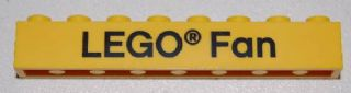 Lego Brick 1 x 8 with Black 'LEGO Fan' Text Pattern on front and 'ANNO 1958' Text Pattern on back / Yellow