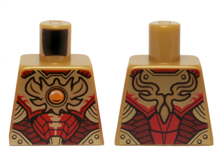 Lego Torso Vest with Dark Red and Gold Armor Elaborate with Scales and Side Panels and Fire Chi Emblem Pattern / Pearl Gold