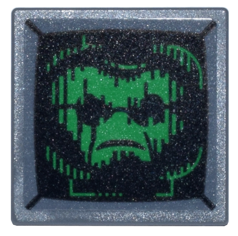 Lego Road Sign 2 x 2 Square with Open O Clip with Monitor with Green Head with Black Glasses (Arnim Zola) Pattern (Sticker) - Set 76269
