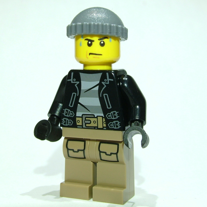 Lego Criminal, Black Torso, Dark Tan Legs, Dark Bluish Grey Cap