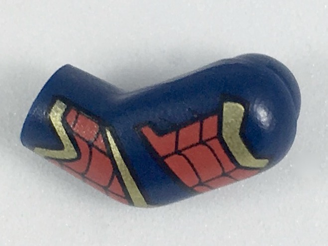 Lego Arm, Left with Gold and Red Armor, Black Webs Pattern / Dark Blue