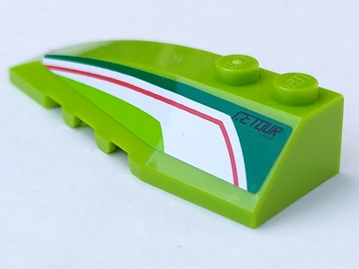 Lego Wedge 6 x 2 Left with 'RETOUR' and Red and White Stripe Pattern (Sticker) - Set 8863 / Lime